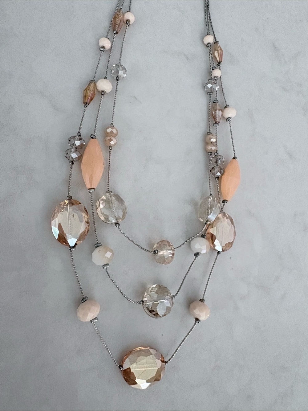 Multi-Strand Romantic Blush Peach Layered Crystal Statement Jewelry